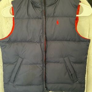Ralph Lauren Charcoal Puffer Vest with Crimson Details